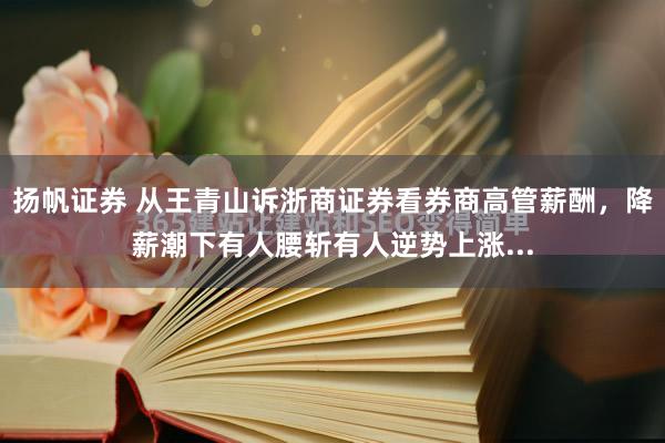 扬帆证券 从王青山诉浙商证券看券商高管薪酬，降薪潮下有人腰斩有人逆势上涨...