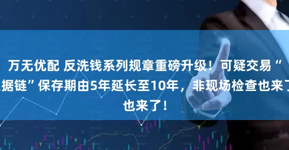 万无优配 反洗钱系列规章重磅升级！可疑交易“证据链”保存期由5年延长至10年，非现场检查也来了！